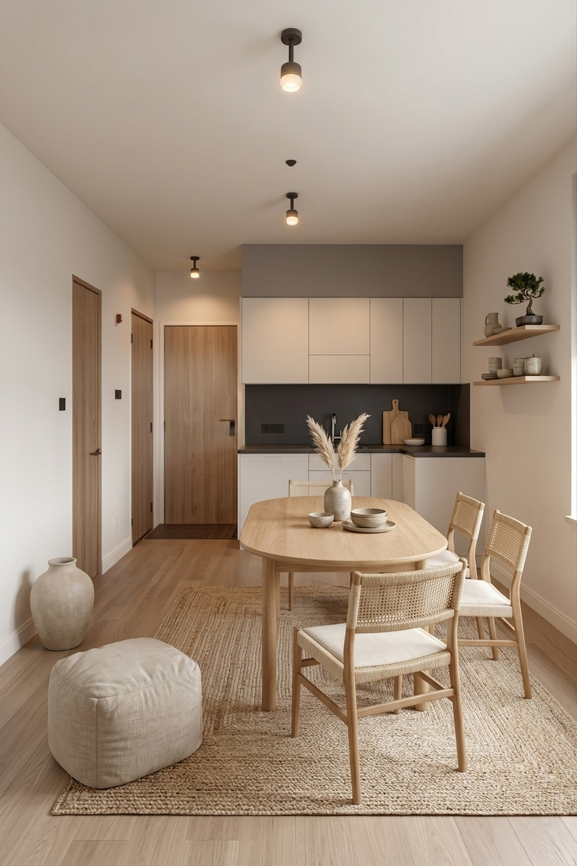 Salón-cocina estilo Japandi