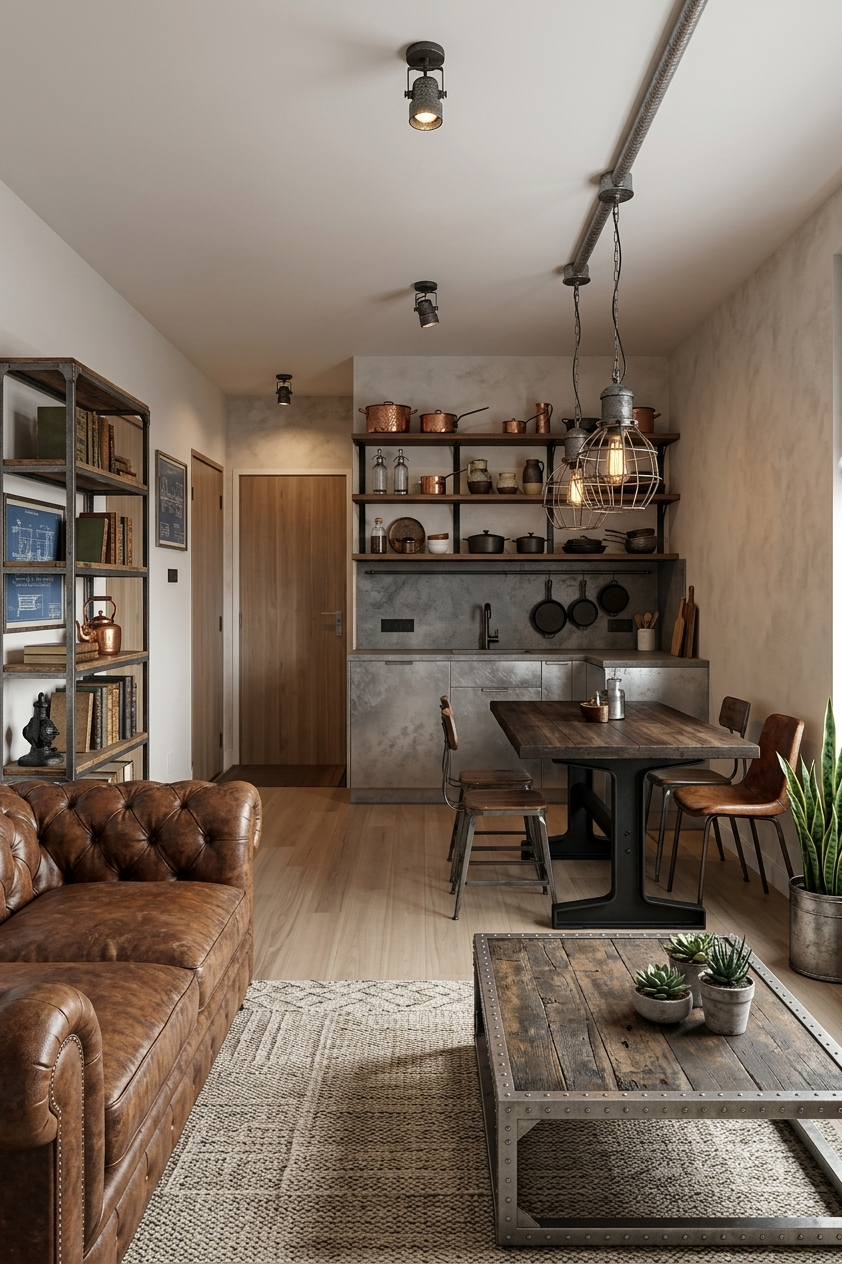 Salón-cocina estilo industrial